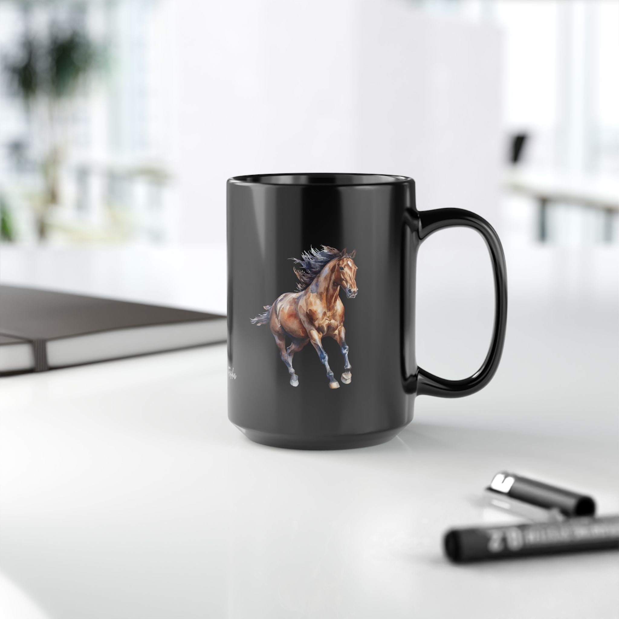 Horses and logo Black Mug | Perfect Gift for Horse Lovers, Coffee Lovers, Equestrian Decor, Animal Lovers, Unique Collectible