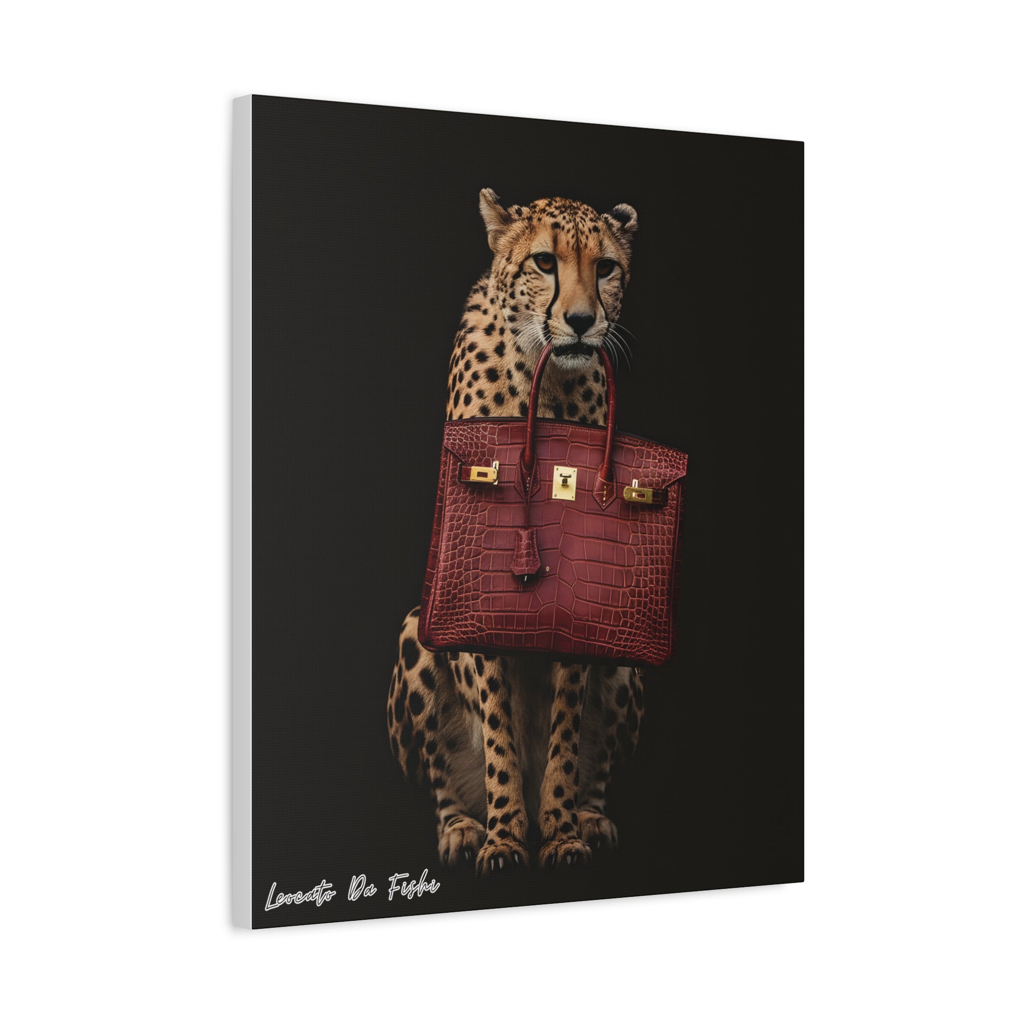 cheetah with rare birkin crocodile Canvas , Wall Art Decor .