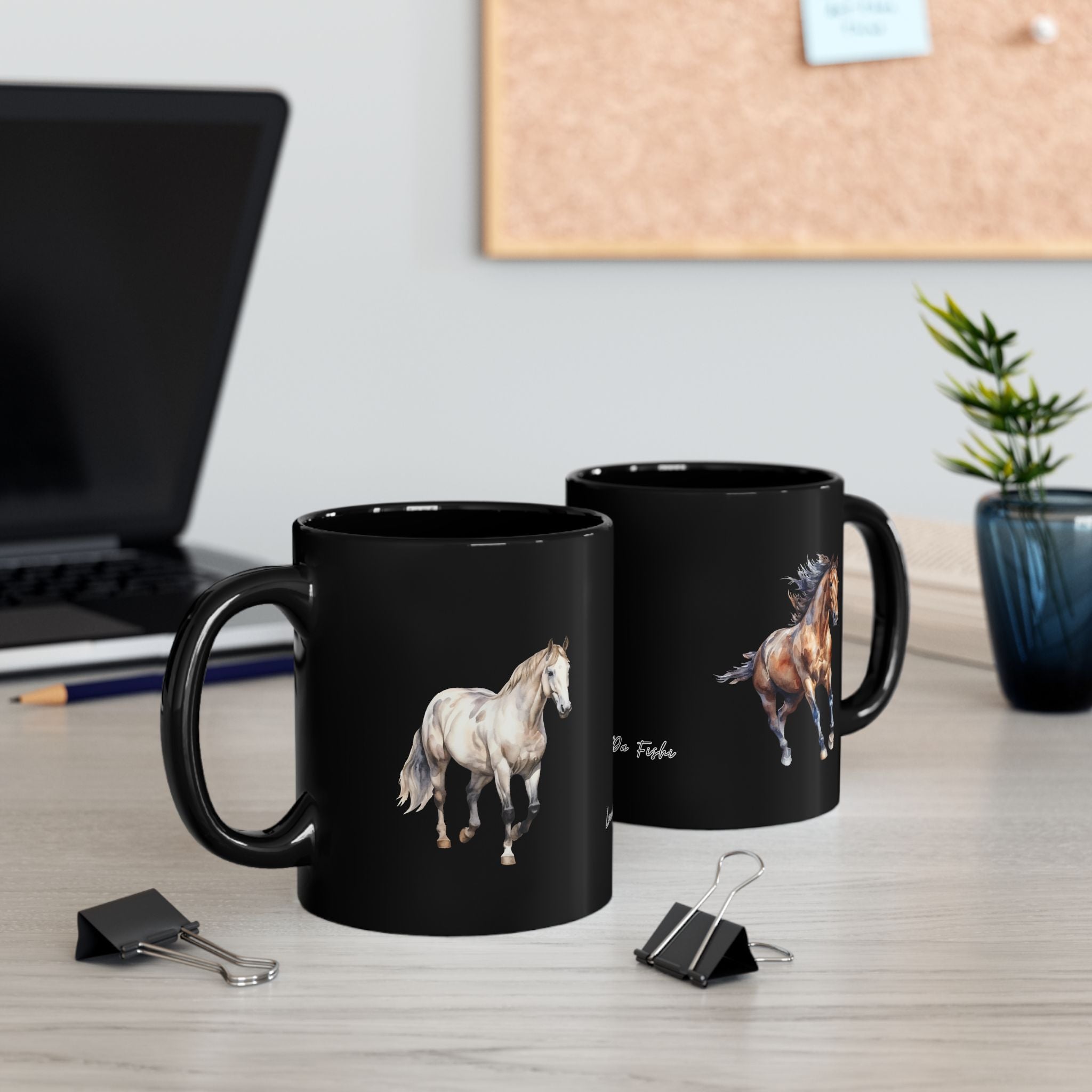 Horses and logo Black Mug | Perfect Gift for Horse Lovers, Coffee Lovers, Equestrian Decor, Animal Lovers, Unique Collectible