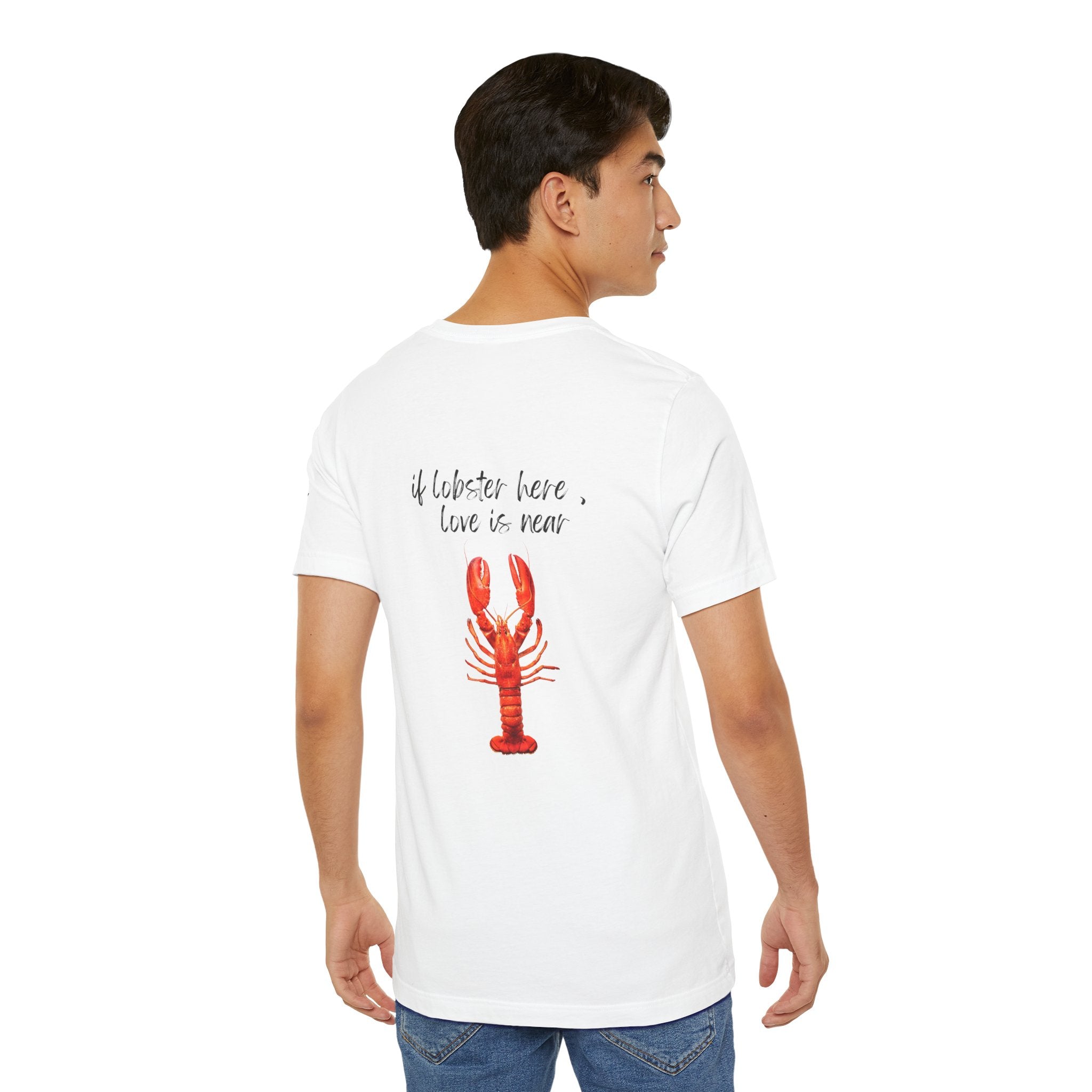 if lobster here love is near Graphic Tee, Casual Summer Shirt, Marine Life T-Shirt, Gift for Sea Lovers,  high quality