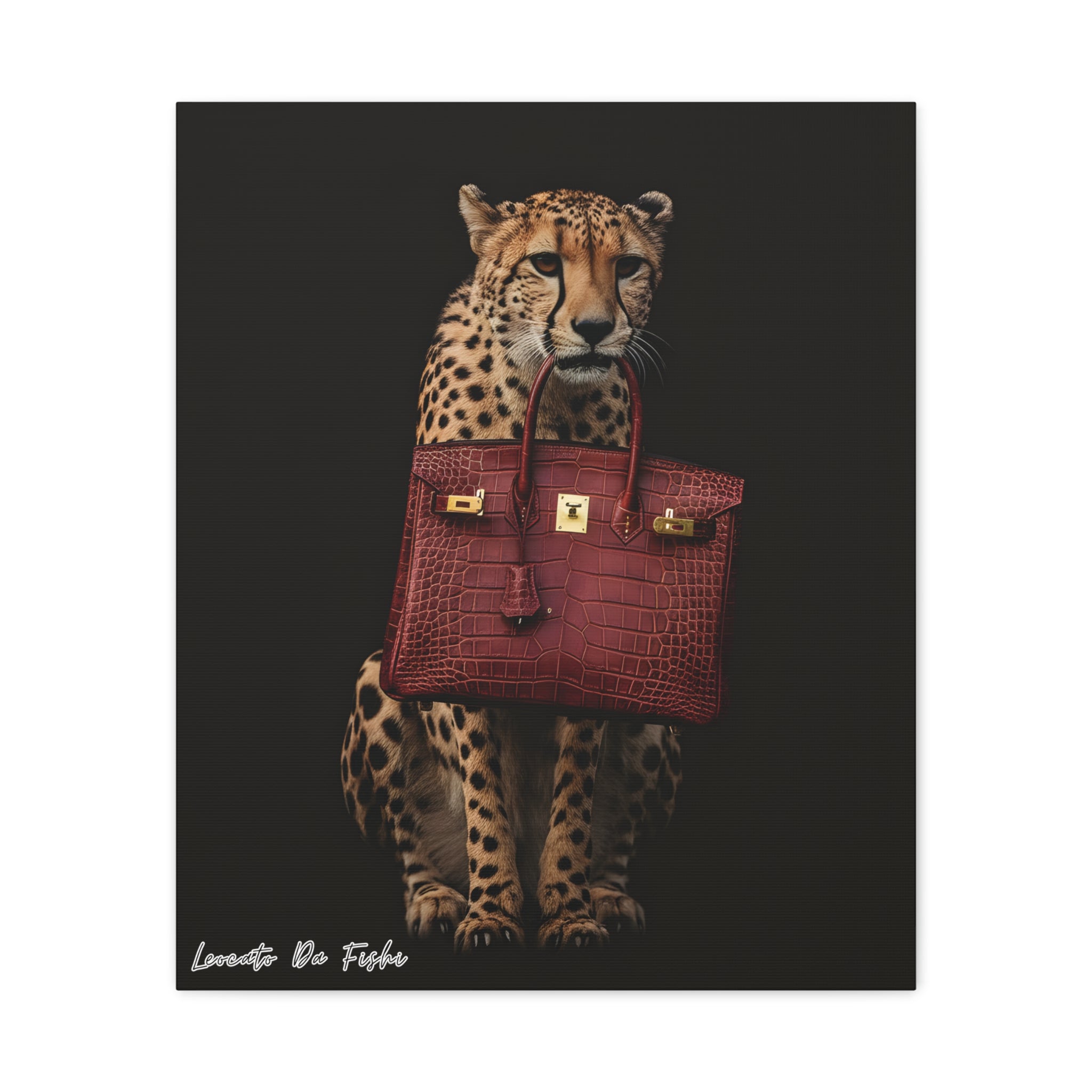cheetah with rare birkin crocodile Canvas , Wall Art Decor .