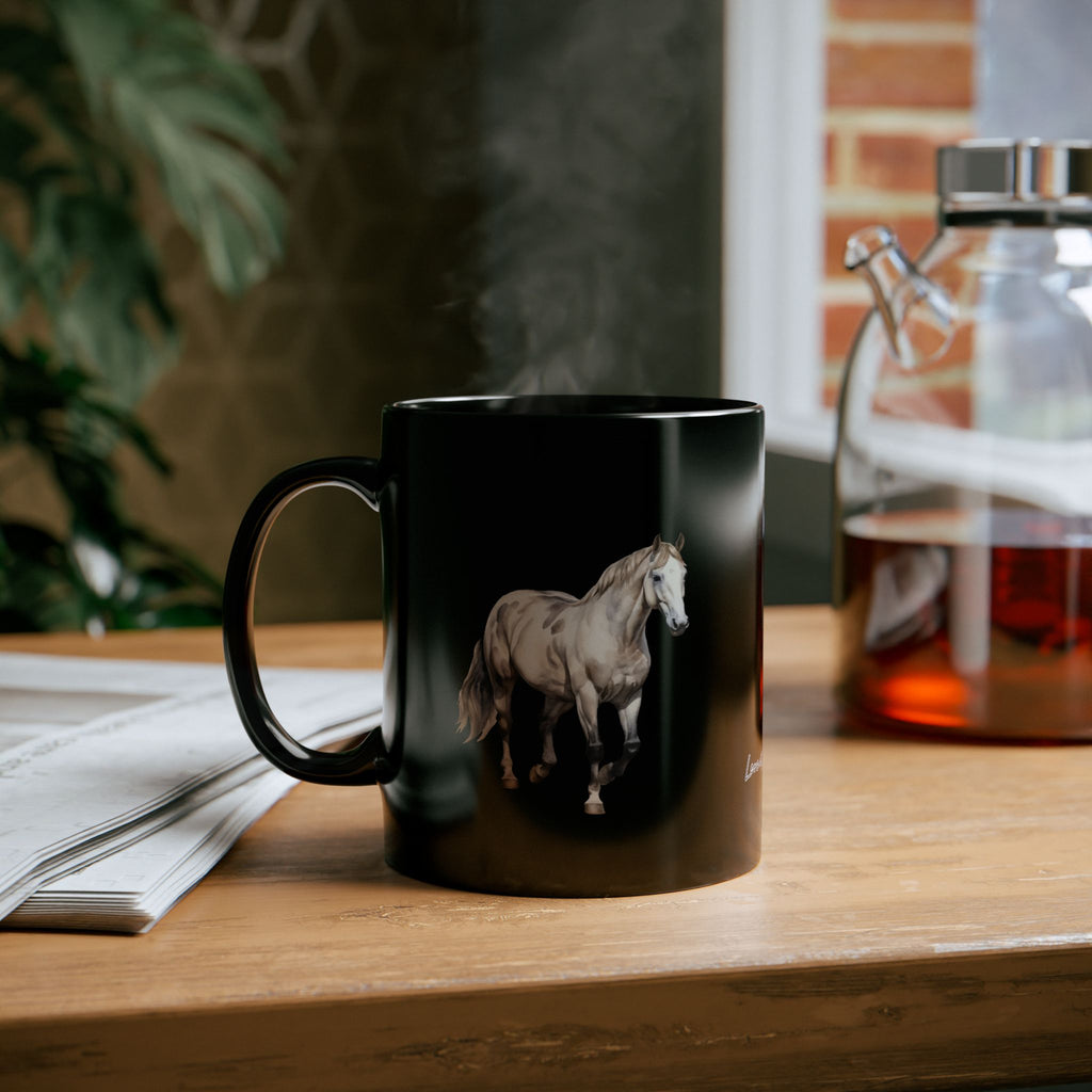 Horses and logo Black Mug | Perfect Gift for Horse Lovers, Coffee Lovers, Equestrian Decor, Animal Lovers, Unique Collectible