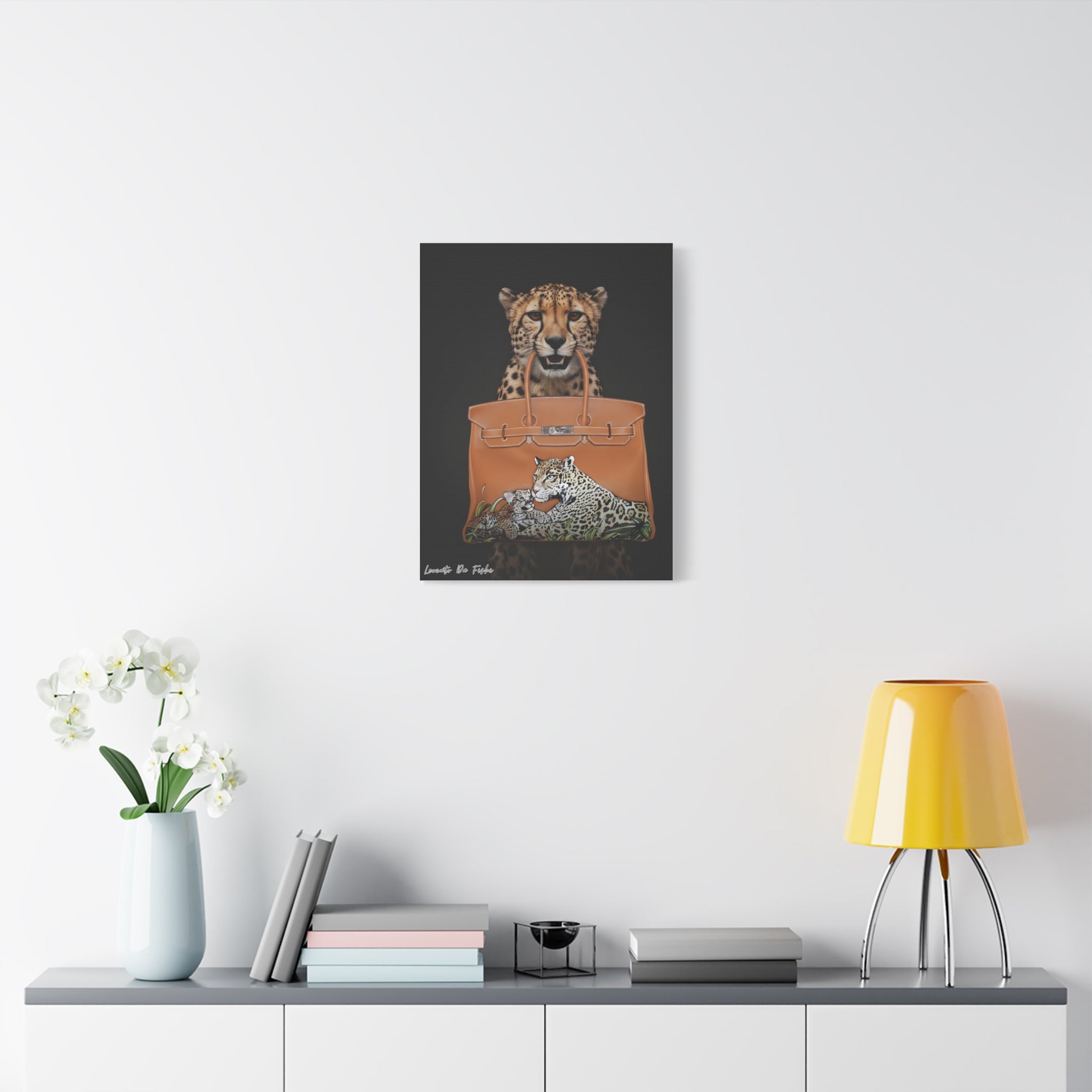 cheetah with rare birkin Canvas , Wall Art Decor .